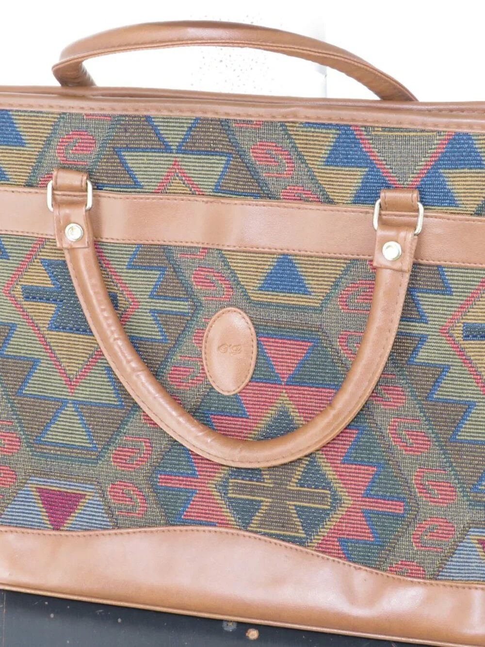 vintage marc chantal tapestry brief case brown geometric travel bag medium large